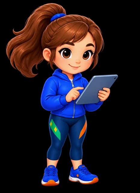 Matilde, the AI assistant, holding a tablet